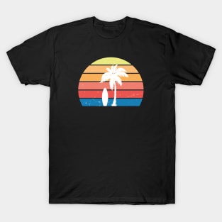 Retro sunset palmtree surfboard T-Shirt